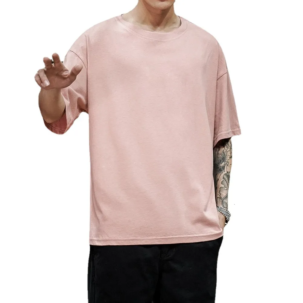 Men's TShirts 100 Cotton Summer T Shirt Solid Mens Oversized Five Half Short Sleeve Casual Streetwear Top Tees 230627