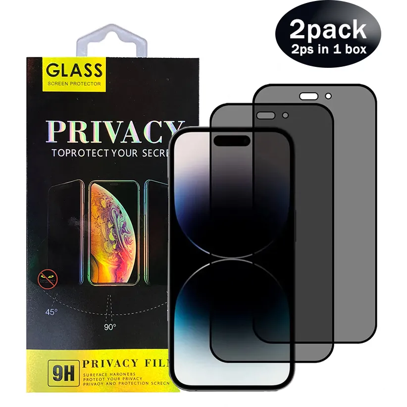 Sekretess Anti-Peeping Anti-Spy Hempered Glass Protector för iPhone 15 14 13 12 Mini Pro Max 11 XR XS 6 7 8 Plus Skärm 2pack 2 st i en detaljhandel