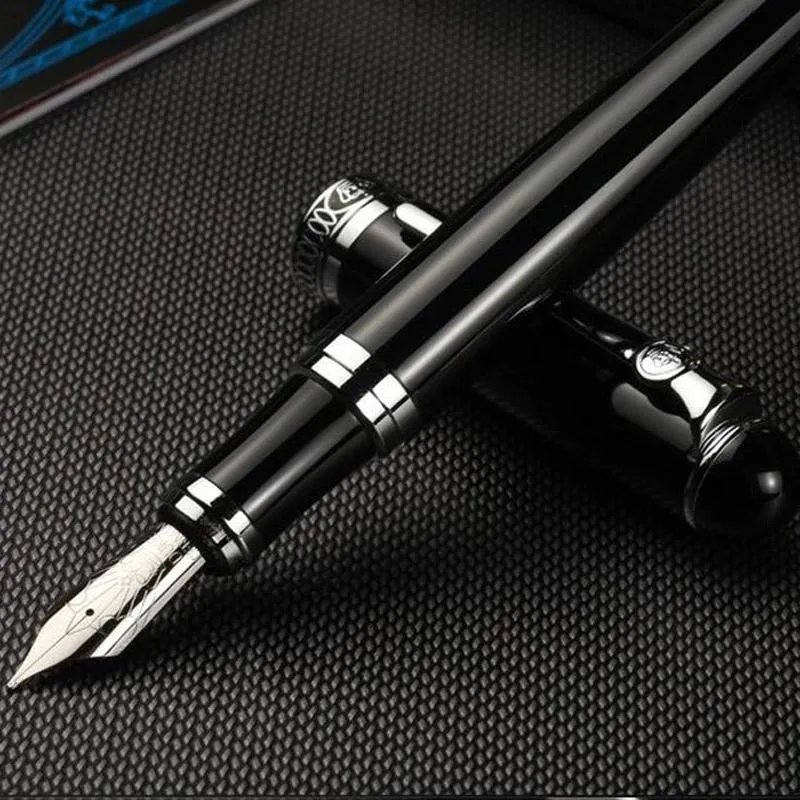 Marka długopisów D2 Fountain Pen Sier Black Clip Caligrafy Prezent Zgry Bend Double Nib Ink Pen Pen Materiały biurowe