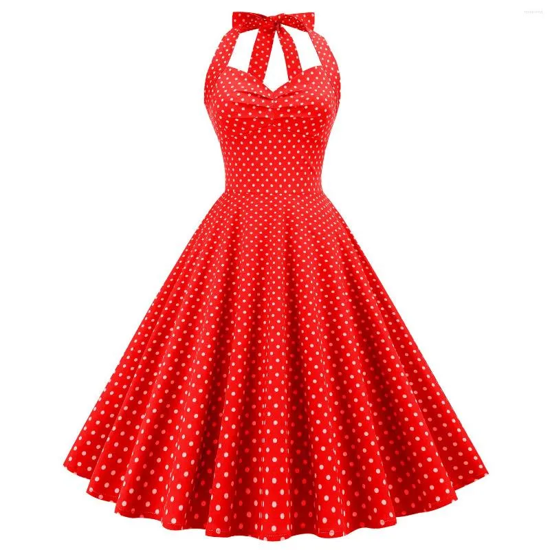 Sukienki zwyczajne sukienki dla kobiet Bow Bow Dot Red Vintage Princess Summer Otwarty Open-Otwarty Koronki Up Slim Fit Eleganckie urodziny