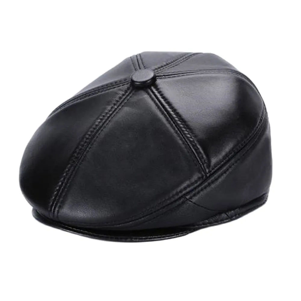 Casquette quinquagénaire en peau de mouton chapeau d'hiver ceinture oreille thermique mâle en cuir véritable chapeau avant casquette,