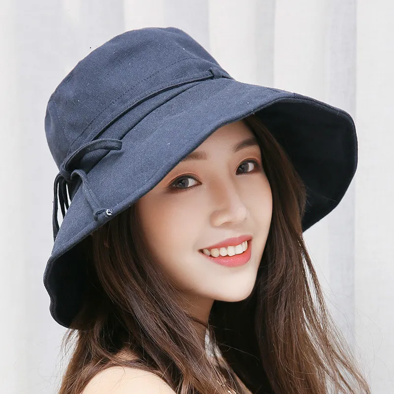 Kvinnor Summer Foldble Anti-UV Beach Hat Solid Color Spets Stort Wide Brim Sun Hat Lady's Cloth Sunscreen Cap 2021 Kvinnlig mössa