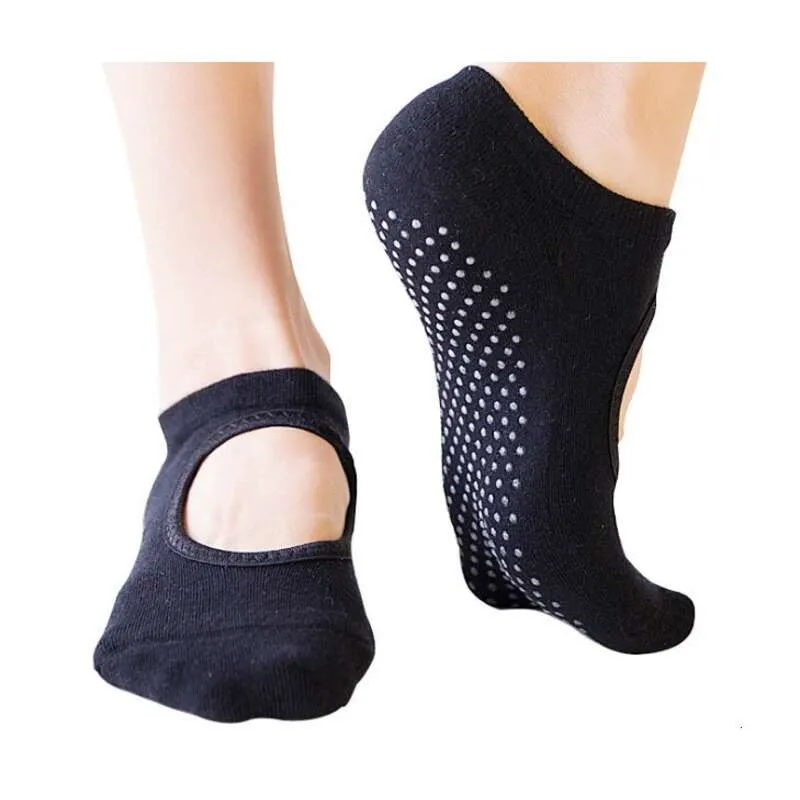 Chaussettes de yoga Chaussettes de yoga en coton Serviette Bas Dos ouvert Tête ronde Danse Chaussettes de sport pour femmes adultes