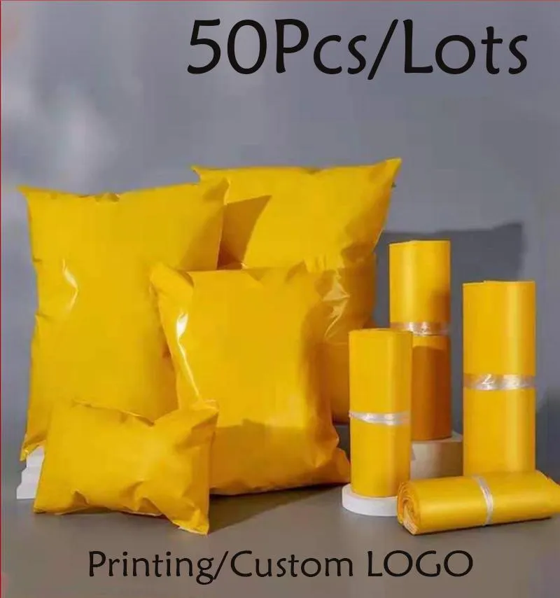 Конверты 50 шт., желтая полиэтиленовая водонепроницаемая сумка-конверт, 14 проводов, самоклеящаяся печать, утолщенная одежда, подарки, почтовые пакеты, полиэтиленовая пластиковая курьерская сумка