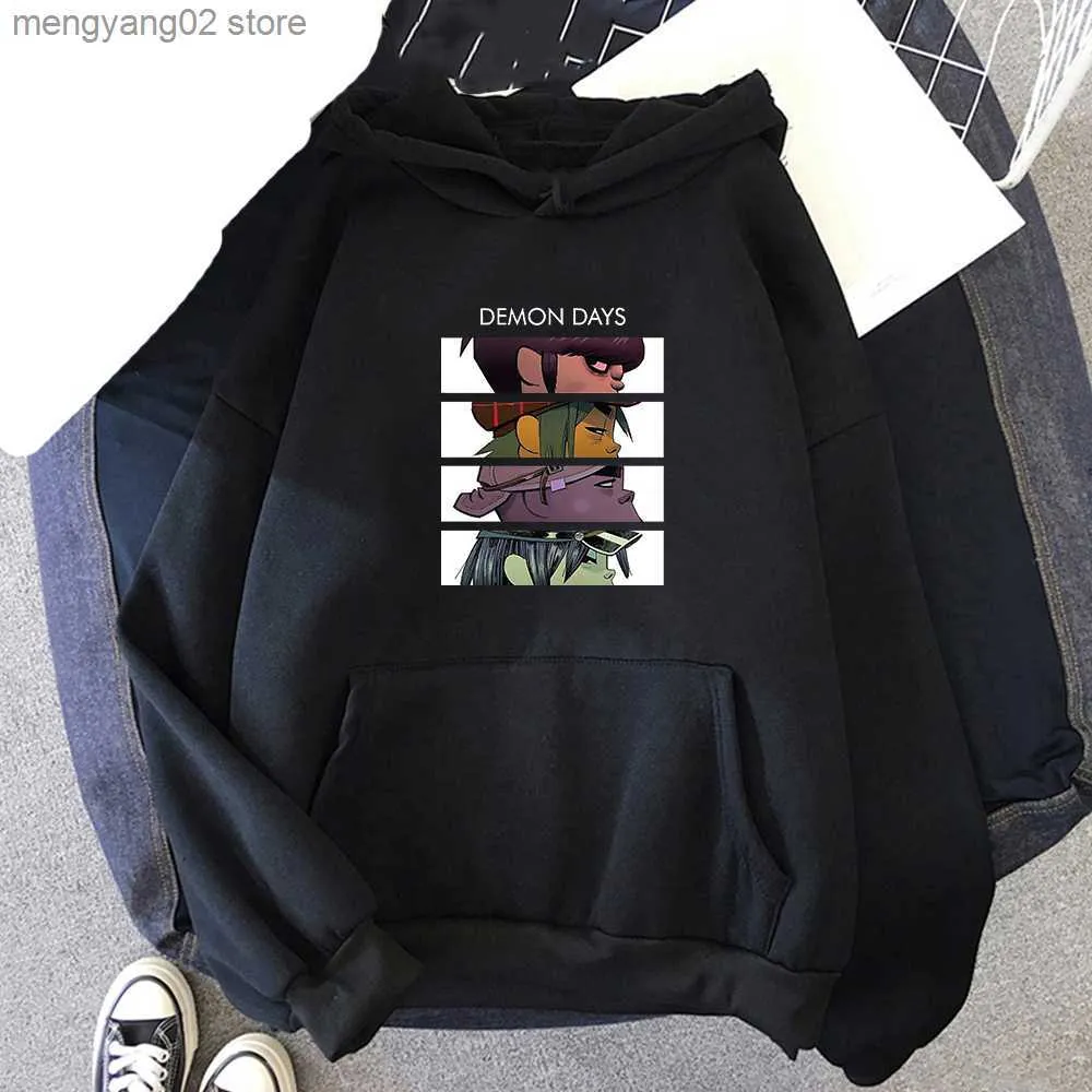 Felpe con cappuccio da uomo Felpe con cappuccio Gorillaz Cartoon Stampa Musica Rock Band Streetwear Uomo Donna Moda Felpe Felpa con cappuccio oversize Hip Hop Pullover Abbigliamento T23628