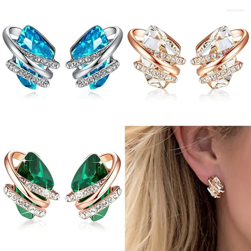 Stud Earrings Unique Geometric Blue/Green/White Cubic Zirconia For Women Engagement Wedding Party Fashion Earring Jewelry