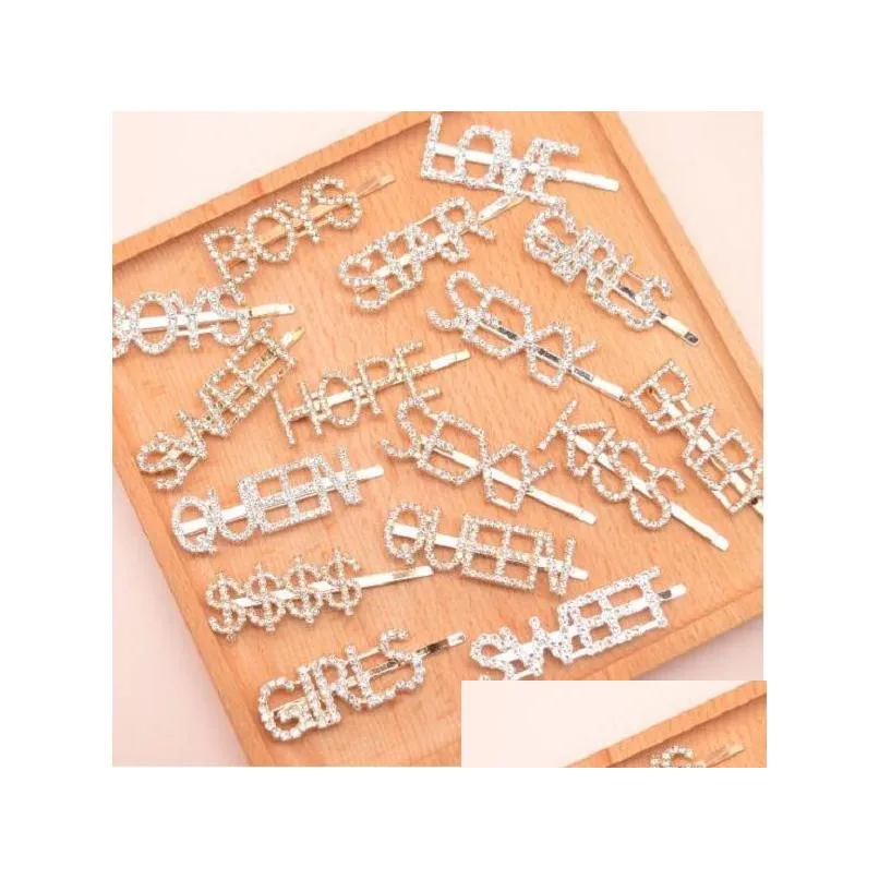 Pinces À Cheveux 15 Styles Sier Or Lettre Mot Strass Cristal Épingle À Cheveux Hairgrip Pinces À Cheveux Clip Grip Pin Barrette Ornement Accessoires Dh8Gi