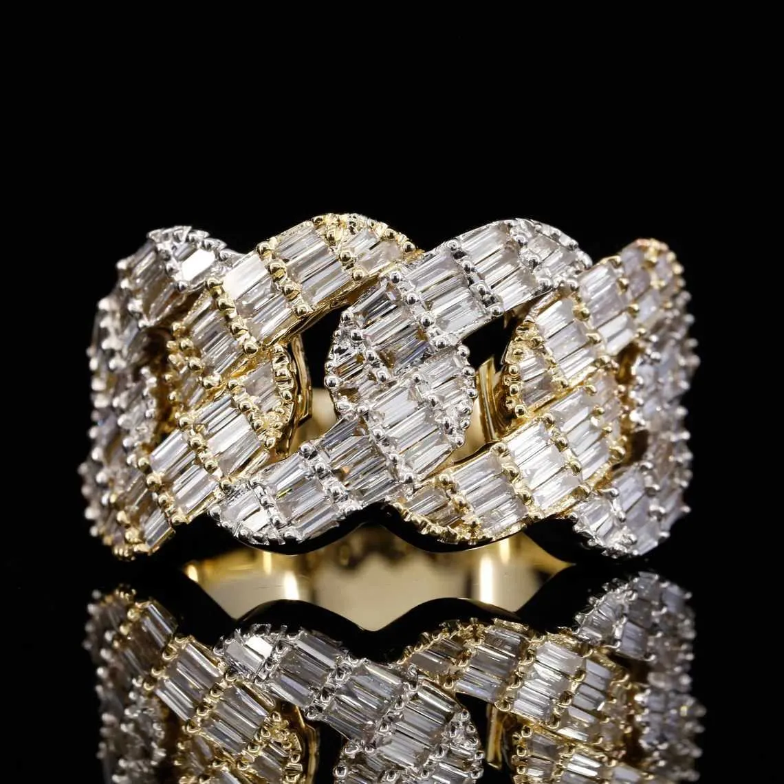 Hip Hop Bust Down Ring Iced Out Bling Vvs Baguette Moissanite Diamond S925 Silver Cuban Rings