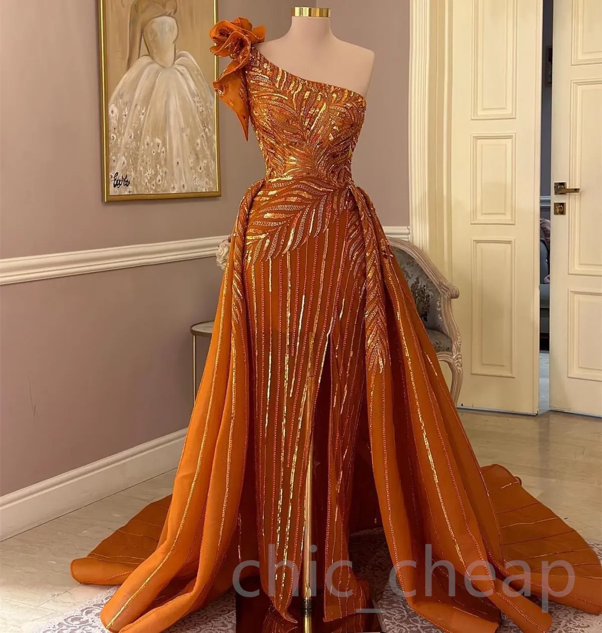 Aso Ebi Orange Sweath Prompring платье с блестками кружевная вечерняя формальная вечеринка второй прием к дню рождения подружки невесты для обручальных платьев.