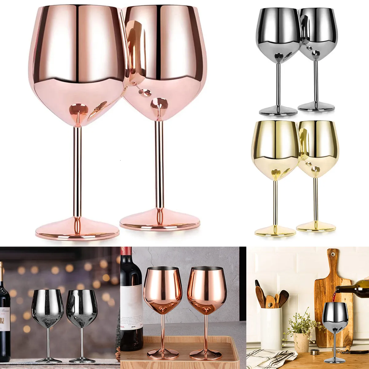 Ferramentas de bar 2 peças taças de vinho de aço inoxidável 18 onças Taças de grande capacidade inquebráveis ouro rosa multifuncional 230627