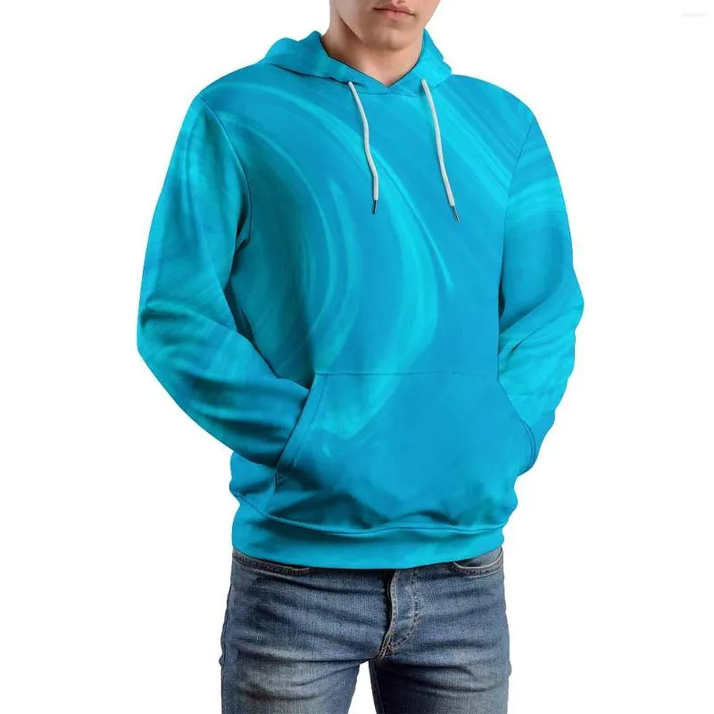 Men's Hoodies Blue Marble Casual Man Abstract Print Street Wear Hoodie Winter Long-Sleeve Modern Printed Hooded Sweatshirts Large Size