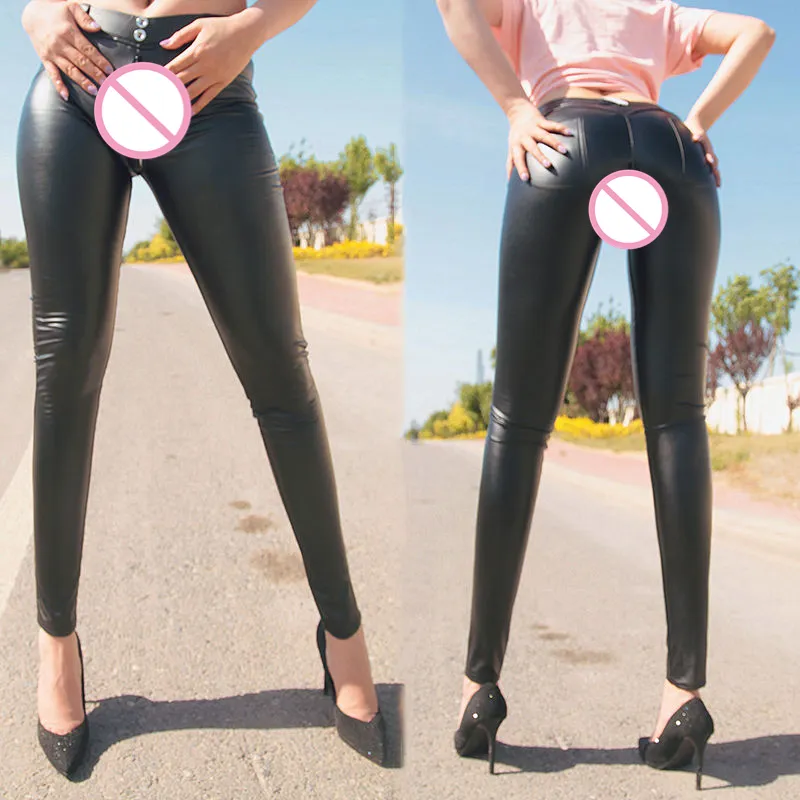 Leather Crotchless Spanx Leather Leggings With Hidden Zippers Push