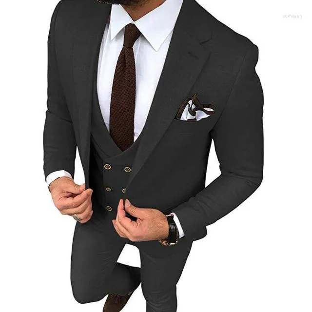 Мужские костюмы Черные свадебные смокинги Slim Fit One Button Men Custom Made Groom 3 Pieces Prom Terno Masculino Блейзер Куртка Брюки Жилет