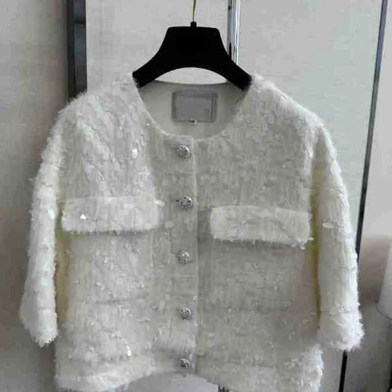 Kvinnorjackor Designer Heavy Duty White Sequin Woven Round Neck Design med oemotståndlig skimrande överkropp Fantastisk jacka YMLH