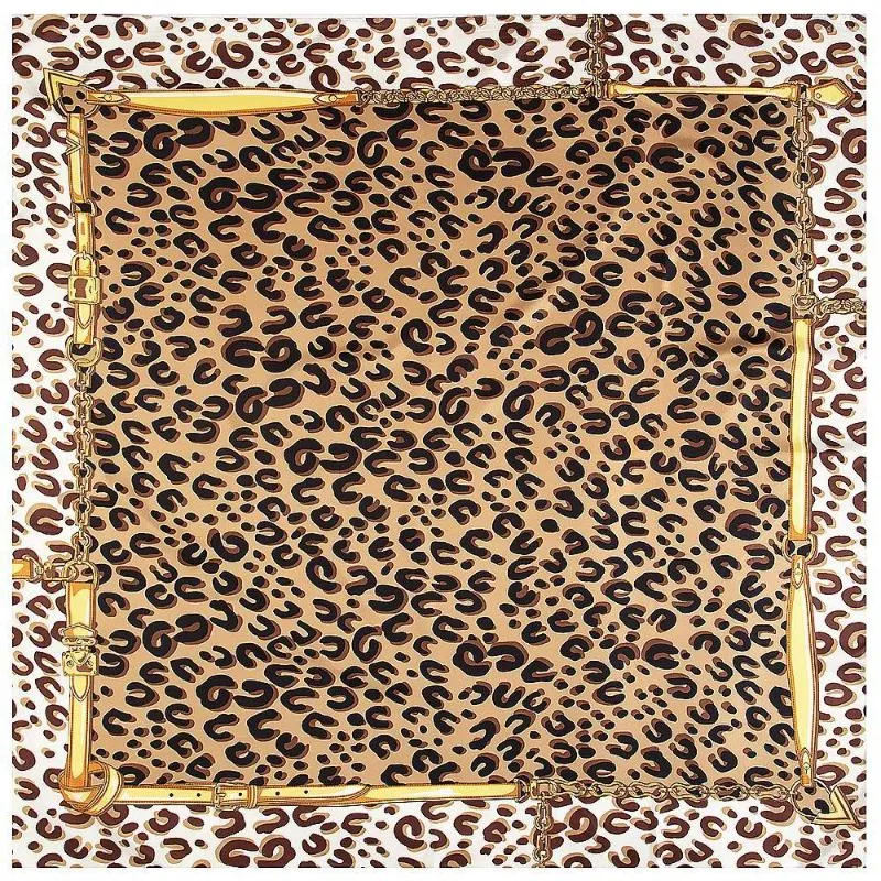 Halsdukar Twill Square Silk Scarf For Women Leopard tryck stora eleganta damer sjalar och wraps Bandanas 2023