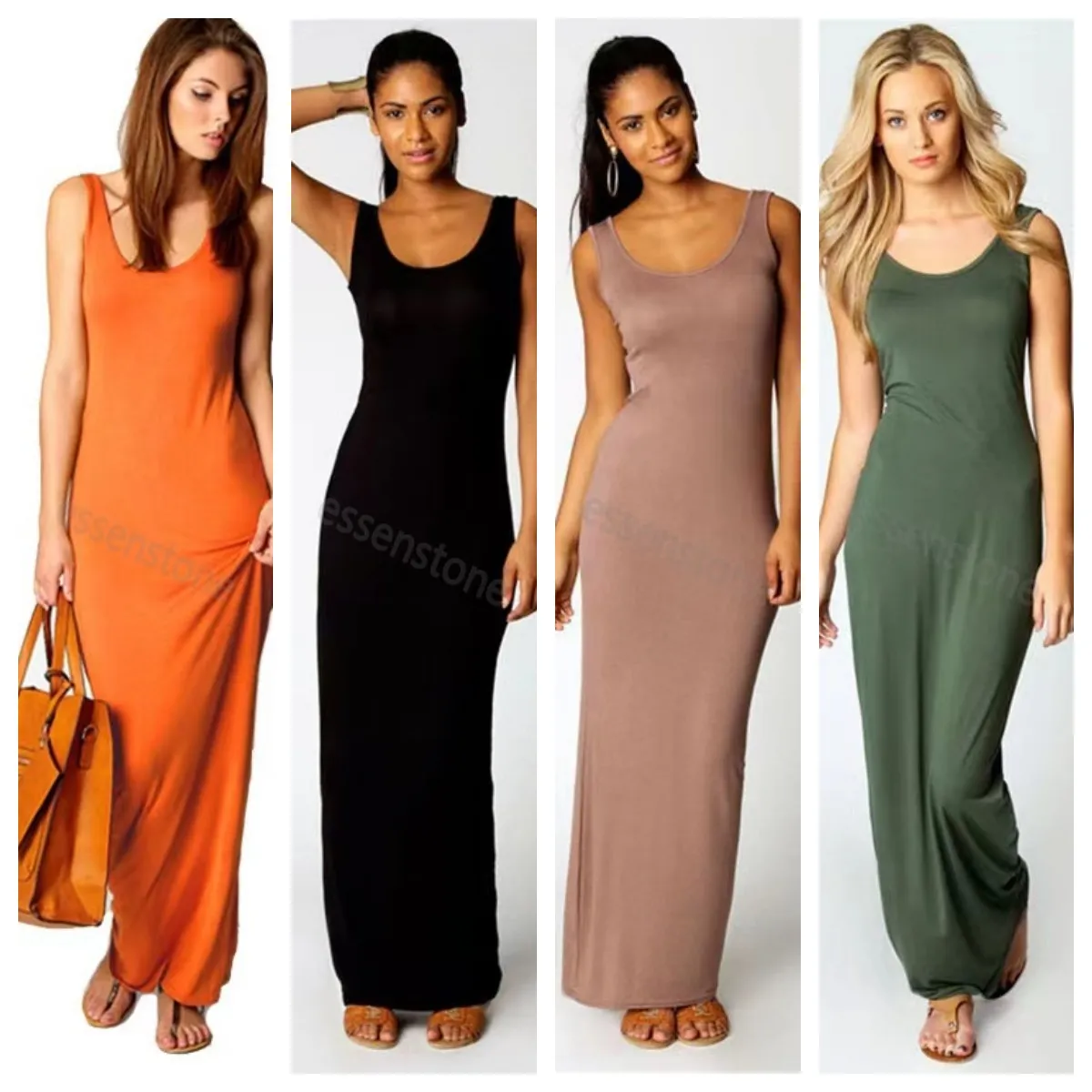 Elegante chaleco de mujer Tank Maxi Dress Seda Elástico Casual Summer Vestidos largos Sin mangas Backless Lady Dress Ropa Más nuevo 21 colores Tamaño asiático S-3XL