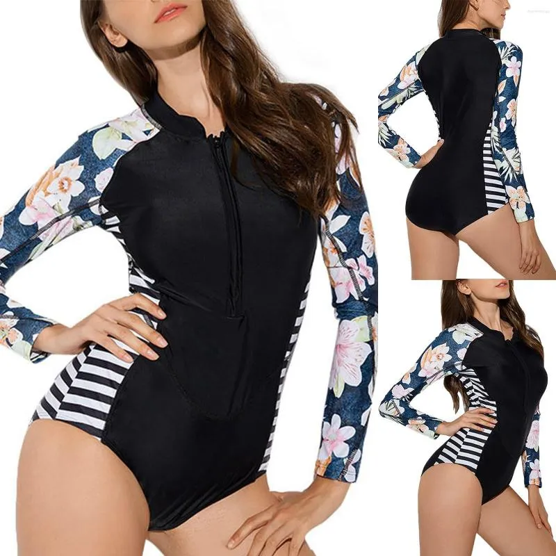 Costumi da bagno da donna Rash Guard manica lunga con zip costume da bagno costume da bagno