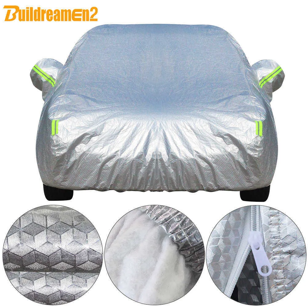 Covers Buildremen2 Thick Car Cover 3 Layer Aluminum Foil Polyester Taffeta Cotton Waterproof Sun Rain Hail Resistant Auto CoverHKD230628