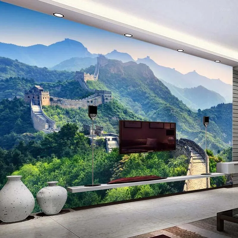 Papéis de parede Bacal 3D Papel Murais Papel De Parede Estilo Chinês Grande Muralha Cenário Natural Po Papel Mural Para Sala De Estar