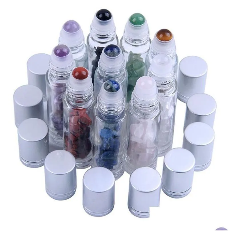 Flessen verpakken Natuurlijke edelsteen Etherische olie Roller Ball Clear Pers Oils Liquids Roll On Bottle Met Crystal Chips Drop Delivery O Dhsdt