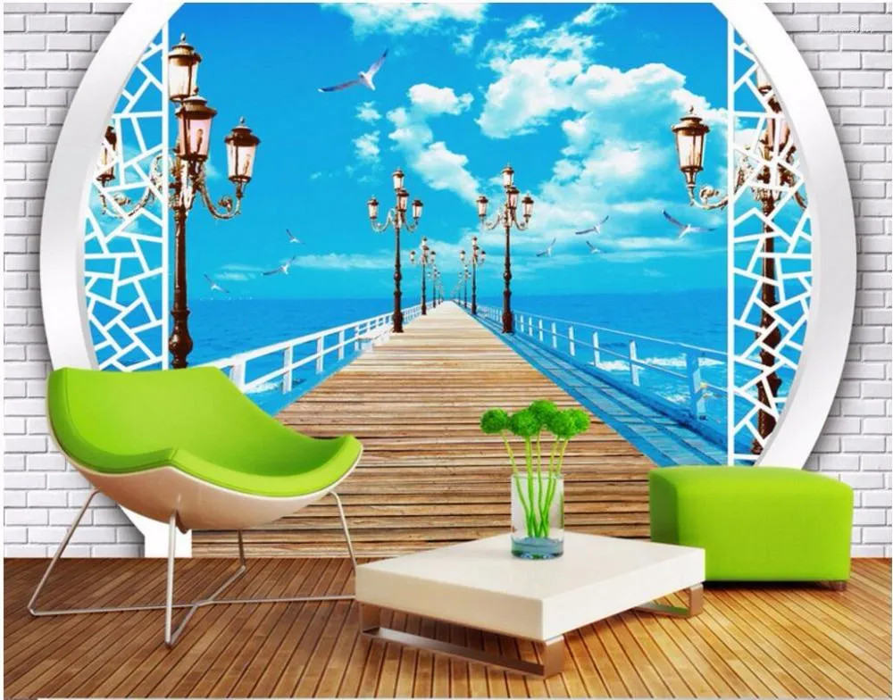 Papéis de parede 3 D Po Papel de parede Mar Corredor Paisagem Fotos Mural personalizado Murais de parede 3d para pintura de paredes de sala de estar