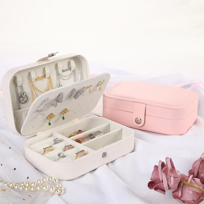 Jewelry Storage Boxes PU Leather Travel Ring Necklaces Storage Cases Gift Makeup Organizer Jewelry Box Travel Accessories Boxes Q260