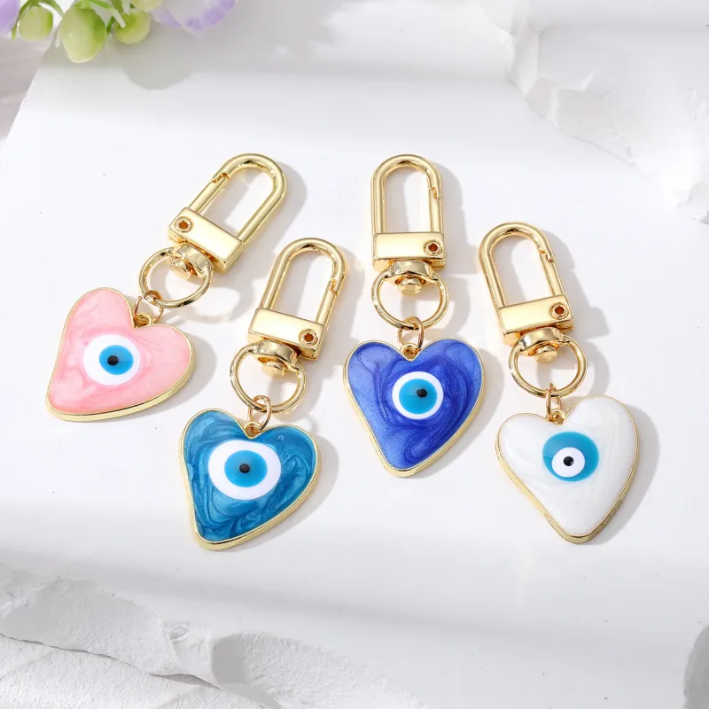 Elegante Herzform Evil Eye Schlüsselanhänger Schlüsselanhänger Tasche Geldbörse Dekorieren Schmuck