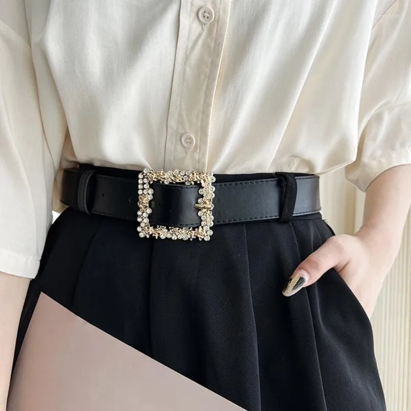 Belts Daily Commute Woman With Rhinestone Square Buckle Pin Waist Belt Nightclub Dresses Skirt Coat Waistband