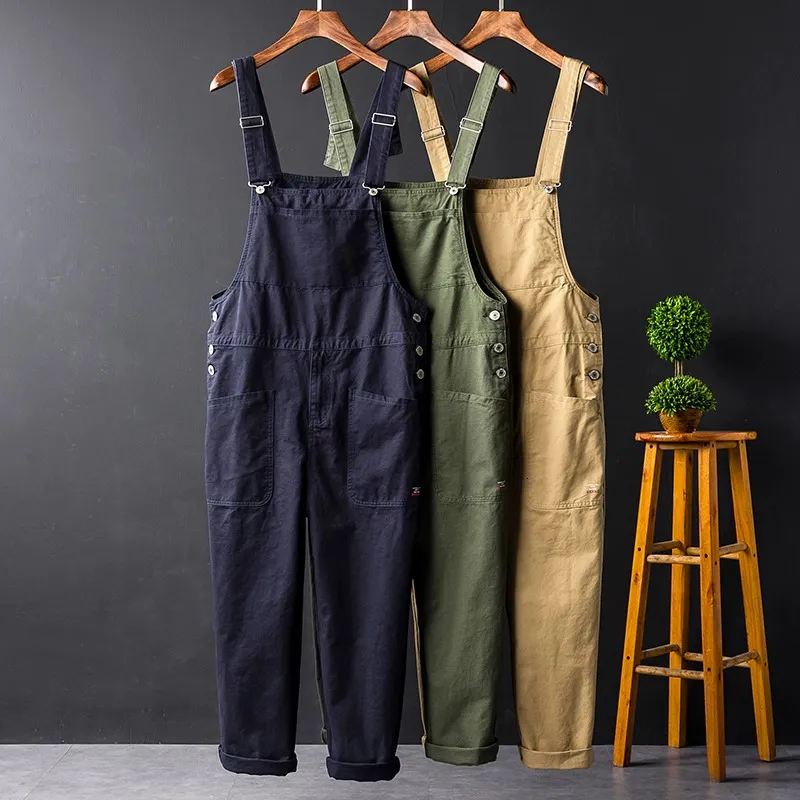 Mannen Jeans Retro Werk Pak Jumpsuit Paar Loszittende Rechte Broek Grote Zak Dikke Casual Overalls Mannen Onepiece Bretels Broek 230628