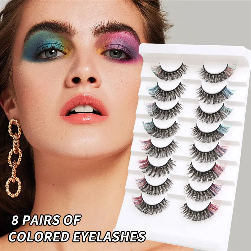 Color Eyelashes Faux Mink Lashes 8 Pairs Dramatic Fluffy Stage Makeup Beauty Colored Handmade Soft Lashes