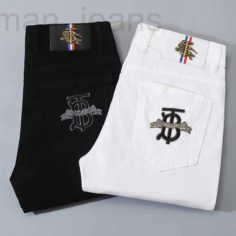 Jeans da uomo firmati Jeans da uomo primaverili ed estivi puro nero bianco cotone bicolore elastico piccolo piede slim fit versione coreana b marca I7IZ