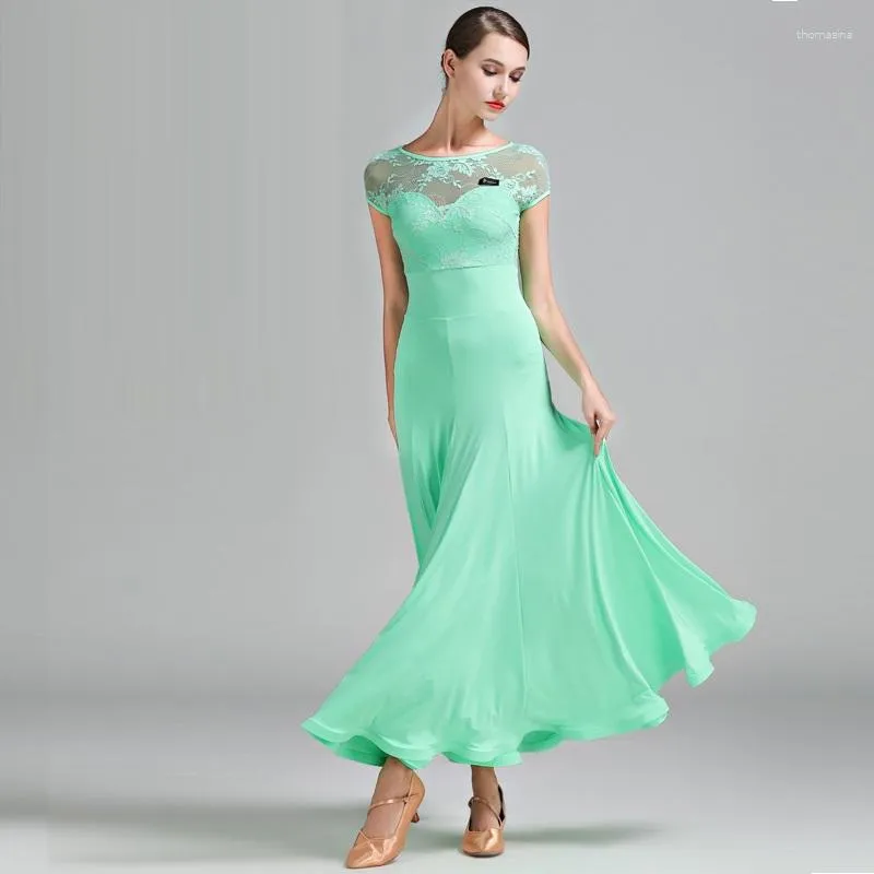 Vêtements de scène 3 couleurs vert robe de bal femme Foxtrot valse robes dame danse espagnol Flamenco danse B-6182