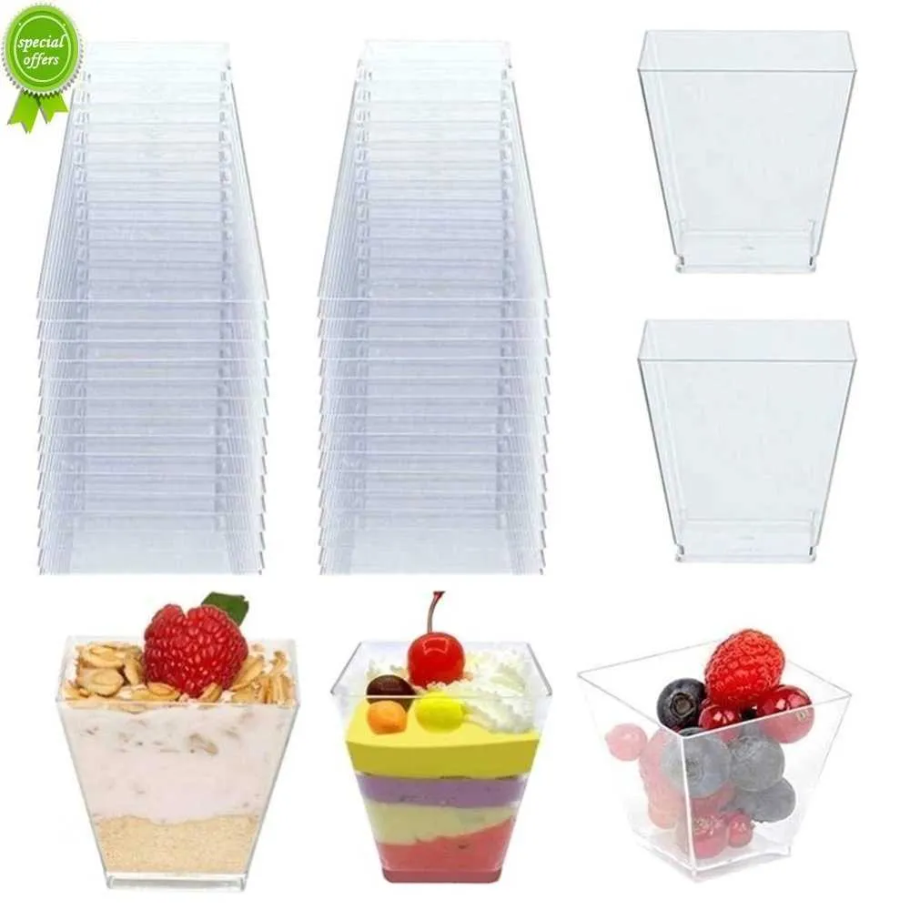 Nuevo 25/50/100 Uds 60ML vasos desechables de plástico para postres cumpleaños fiesta transparente copa de helado hogar Navidad suministrado