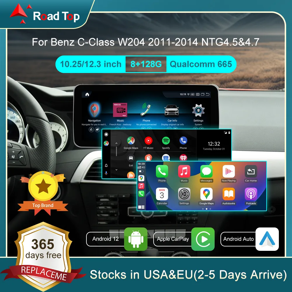 10.25 "или 12,3 '' Qualcomm Android 12 8G RAM 128G ROM для Mercedes Benz C Class W204 2011-2013 Car Radio GPS Navigation Bluetooth Wi-Fi Экран головного блока