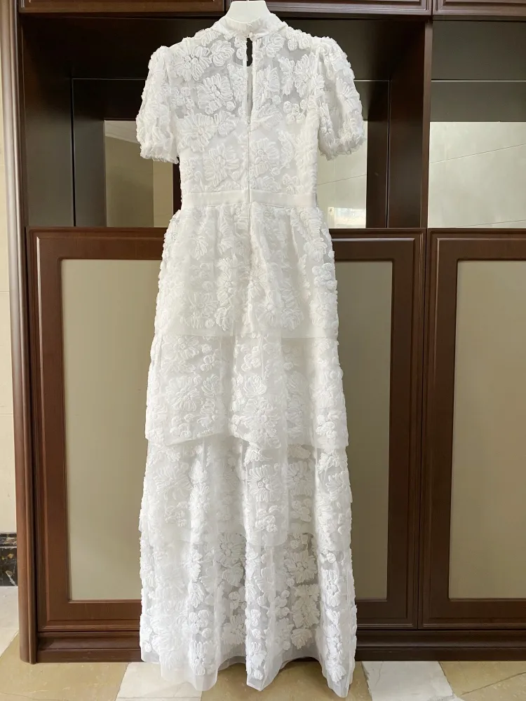 Flare Sleeve White Dress Self Portrait Style 3D Flower