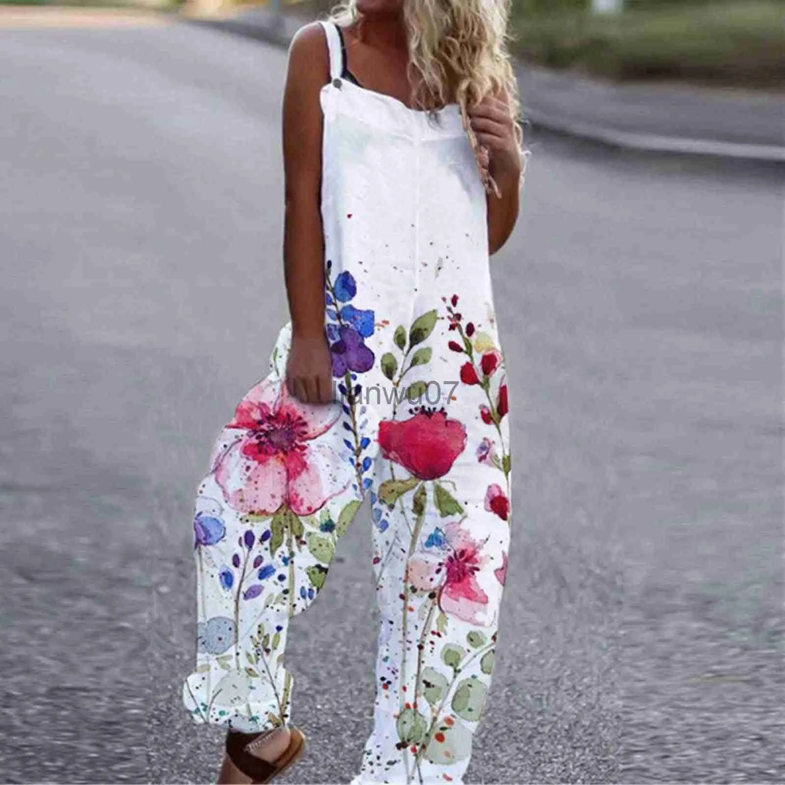 Dames Jumpsuits Rompertjes Populair Dame Retro Bohémien Bloemen Ontworpen Mouwloos Los rompertje Dagelijks Strappy Katoen Linnen Broeken Jumpsuits Bib Overalls J230629