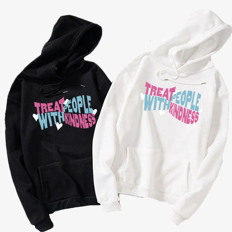 Kvinnors jacka hiphop streetwear hoodie rosa behandla människor med vänlighet våren lång ärm toppbrev par pullover rolig gåva 230628