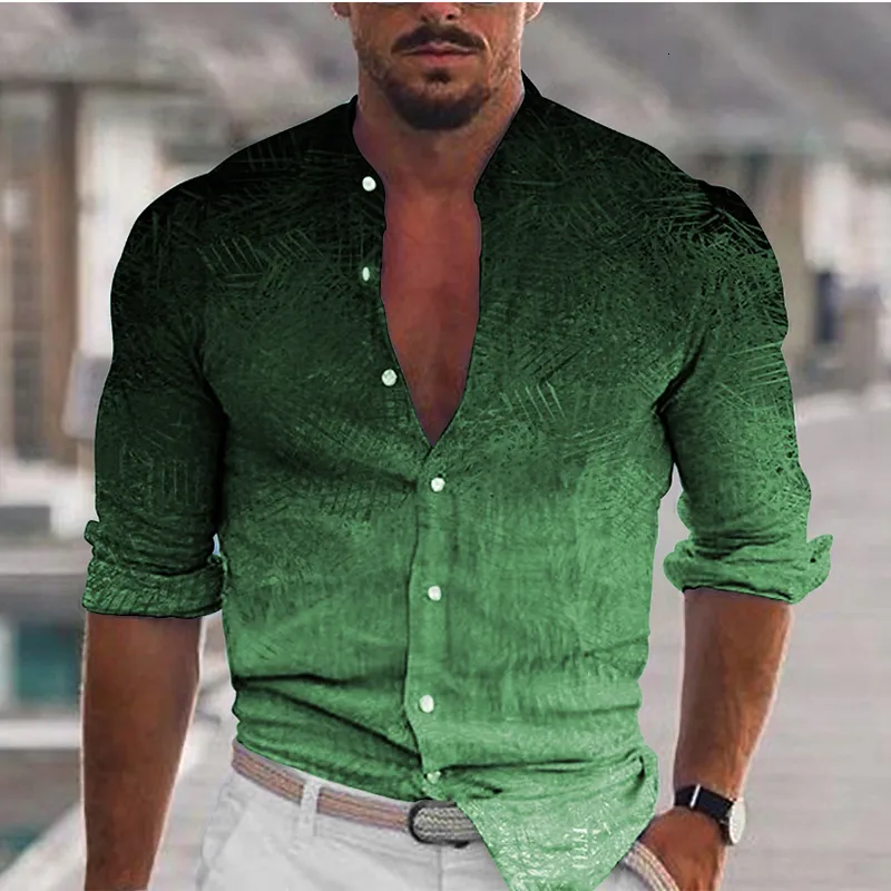 Mens Y2K Gradient Shirt - Oversized Long Sleeve Button Down