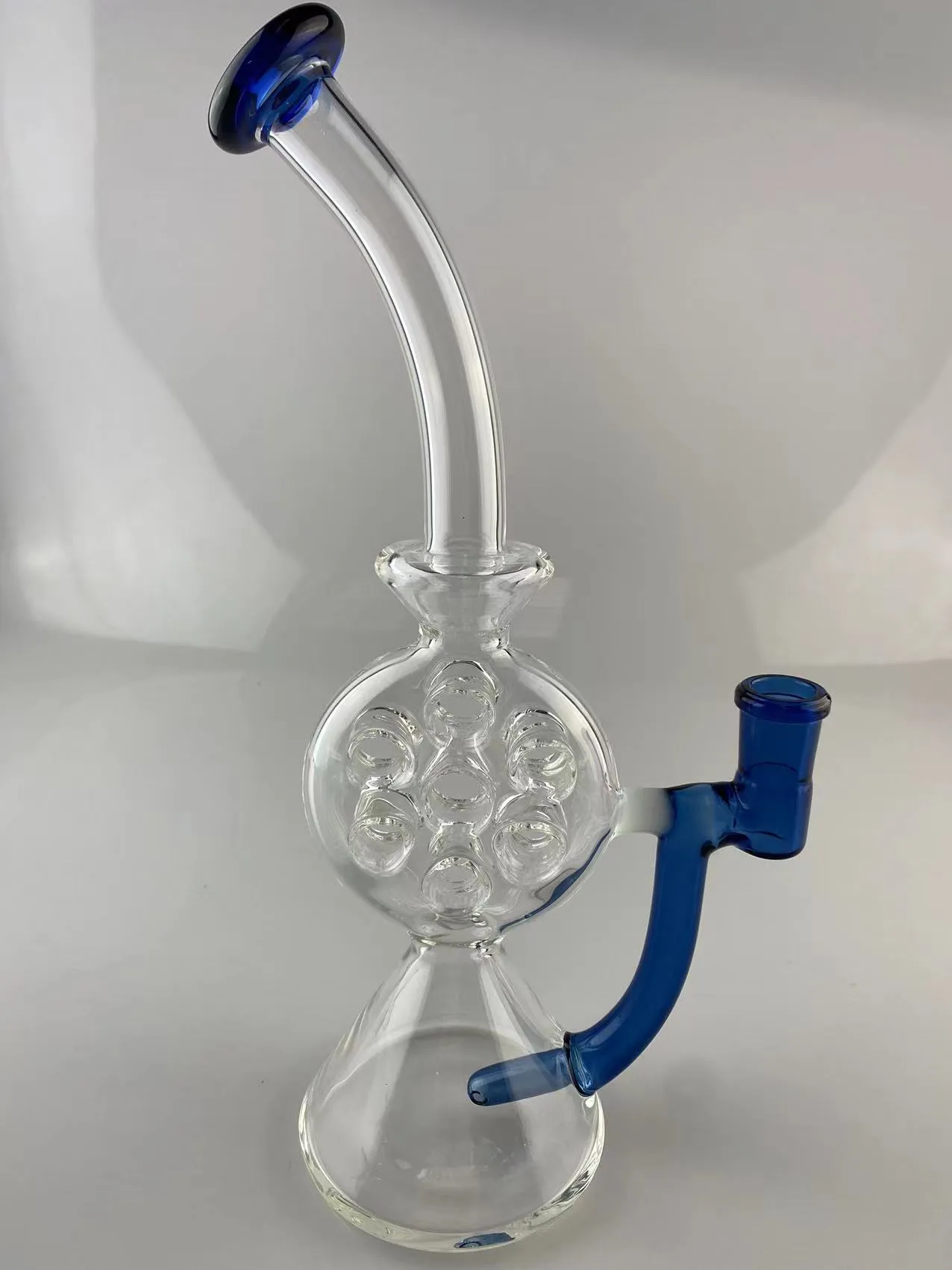 Narguilé en verre, bleu foncé avec blanc, joint de 18 mm, suisse, 21 cm de hauteur, propre grande quantité, personnalisé