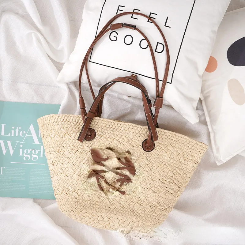 Vegetable Basket Bag Internet Celebrity Straw Bag Portable Large Capacity Woven Bag Messenger Bag Seaside Vacation