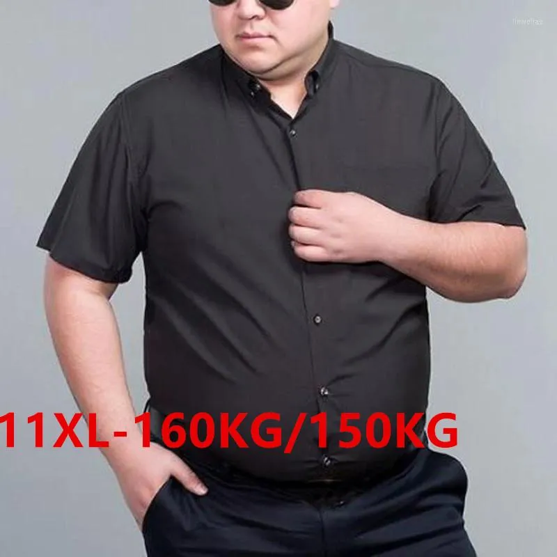 メンズドレスシャツ大規模なサイズ11xl 150kg 160kgの男性ビッグシャツ夏期夏のオフィスフォーマルソリッドトゥイルプレーンビジネスファットトップ