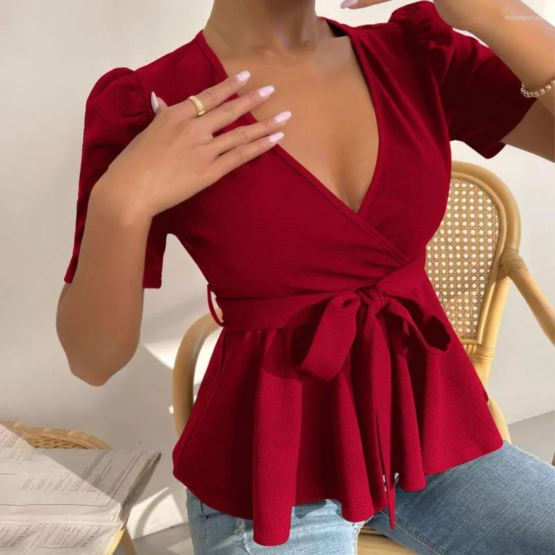 womens ruffle hem tops