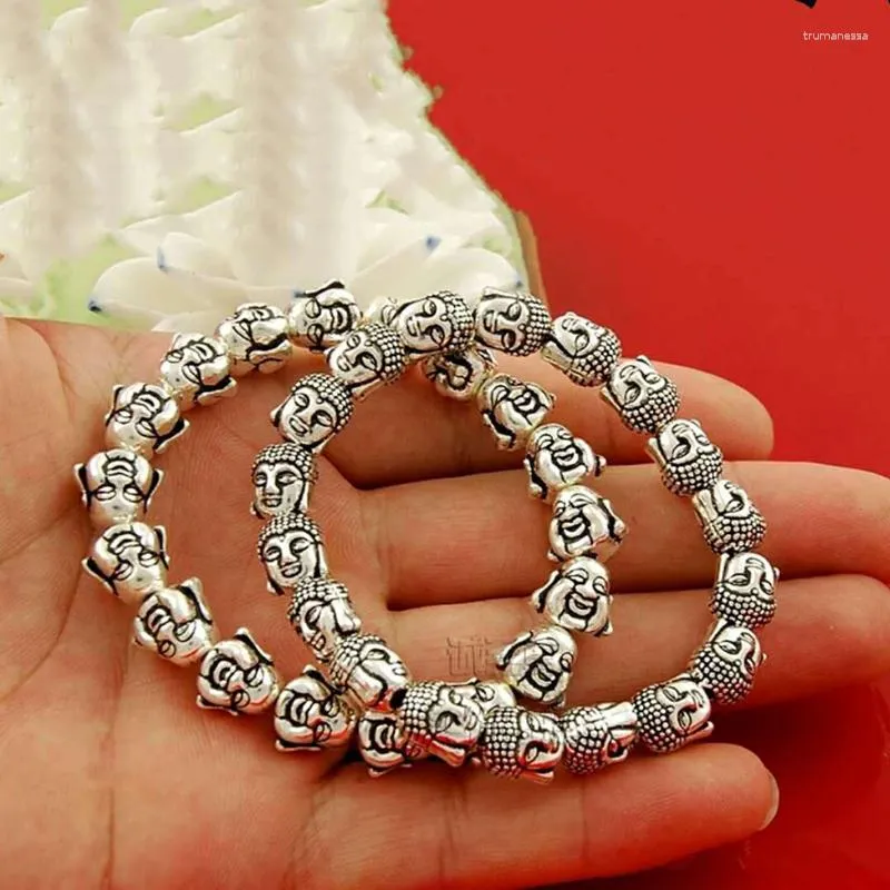 Charm Bracelets KYSZDL Wholesale Tibetan Silver Bracelet Jewelry Retro Double-sided Buddha Head Men And Women Lucky Gift