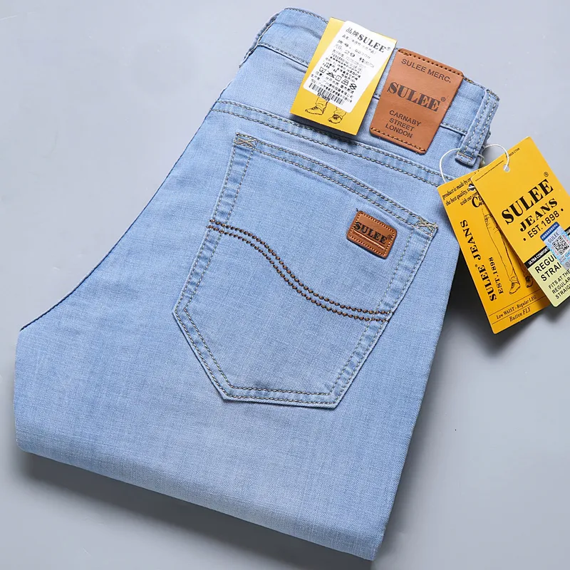 Mens Jeans Luxury Clothing Classic Style Men Spring Summer Business Casual Light Blue Stretch Cotton Denim Manliga byxor 230629