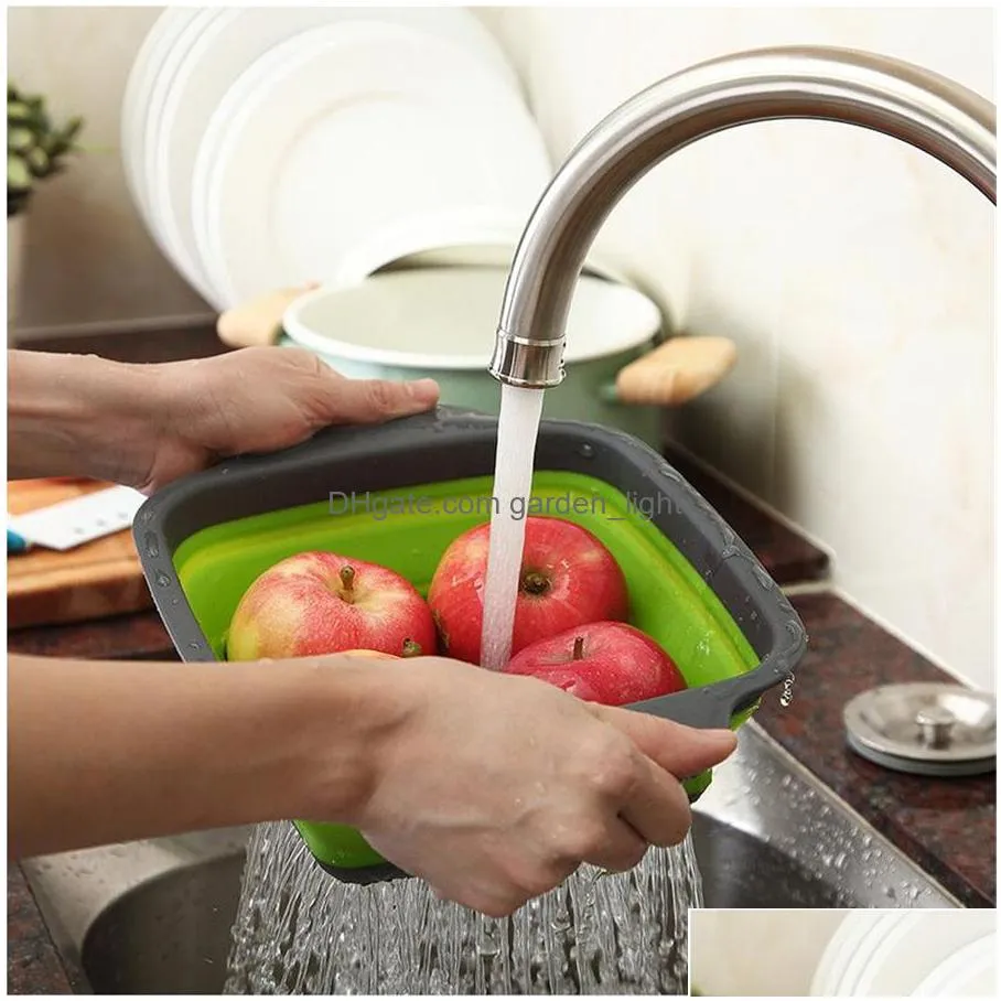 foldable fruit vegetable washing basket strainer portabl food grade silicone colander collapsible drainer kitchen tool kdjk2003