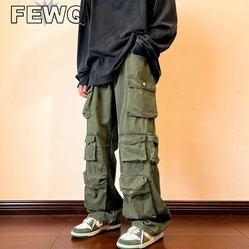 Pantalons pour hommes FEWQ Y2k Pantalons cargo pour hommes Multi Pocket Male Hiphop Salopettes High Street Safari Style Pantalons Summer Streetwear 24A562 230628