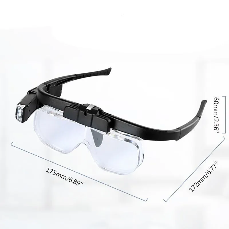 Magnifying Glasses Headband Magnifier USB Rechargeable Head Mounted Magnifying Glasses with Removable Lenses 2 LED Lights for Reading 230629