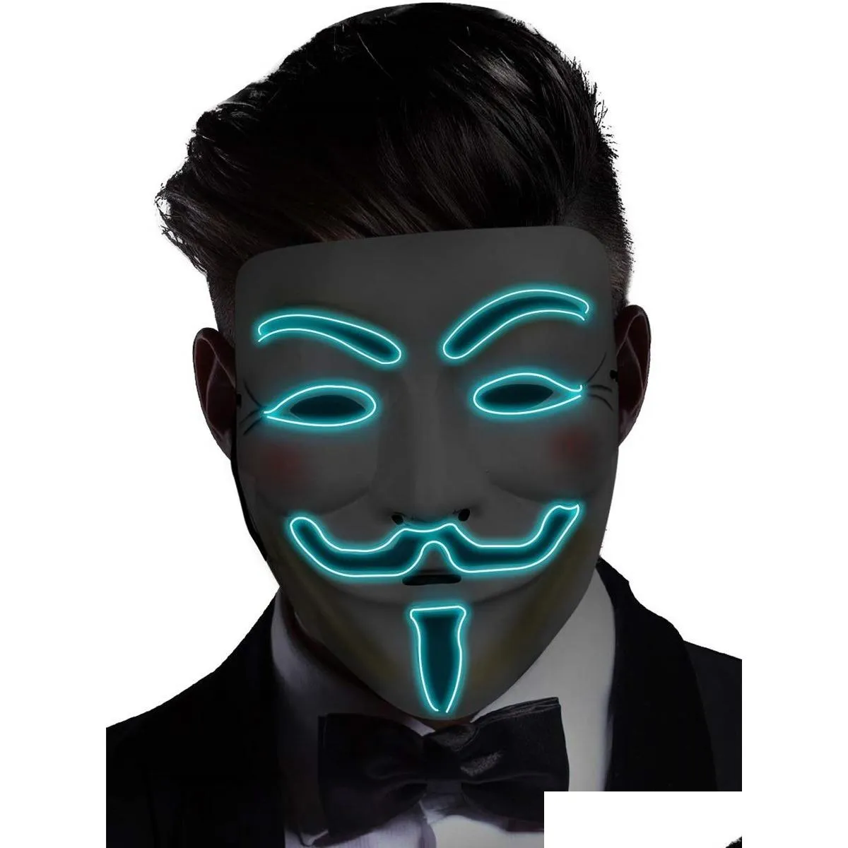 Parti Maskeleri Led Maske Cadılar Bayramı Dekoratif Hacker Cosplay Kostüm Vendetta Guy Fawkes Festivali Favor Sahne 8 Renkler Drop Dhl8N İçin Light Up
