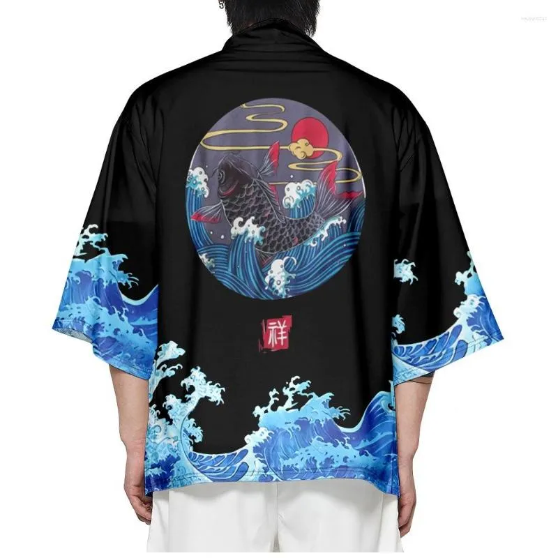 Ubranie etniczne 6xl 5xl 4xl ponadwymiarowa fala tradycyjna Kimono moda mężczyźni kobiety kardigan samurai czarne topy letnie plaża japońska japońska