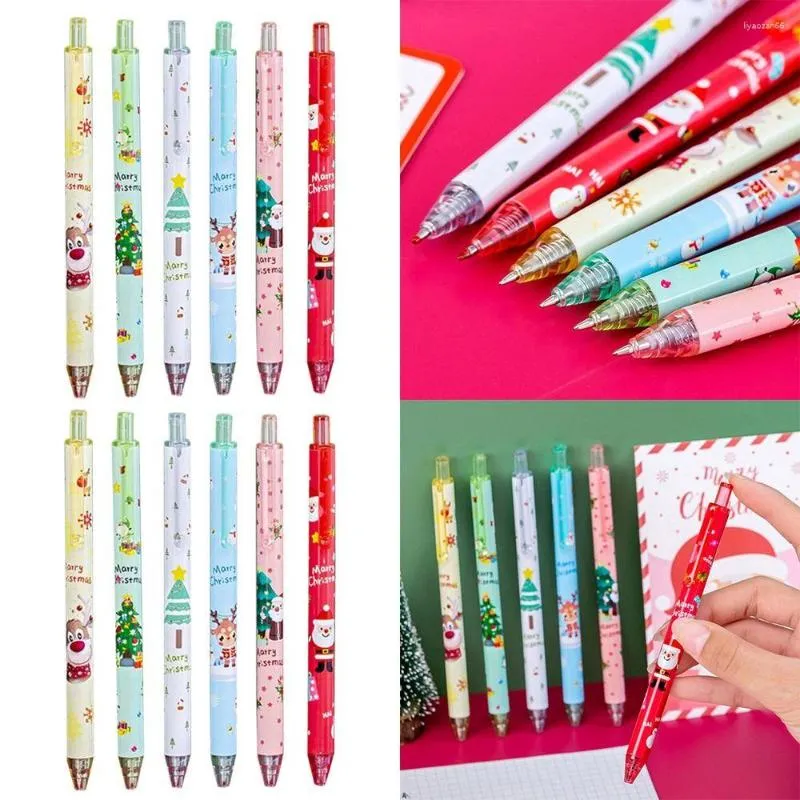 12st/Set Christmas -teman Press Gel Pen 0,5 mm svart bläck Creative Cartoon School Student Present Stationery Office Signatur